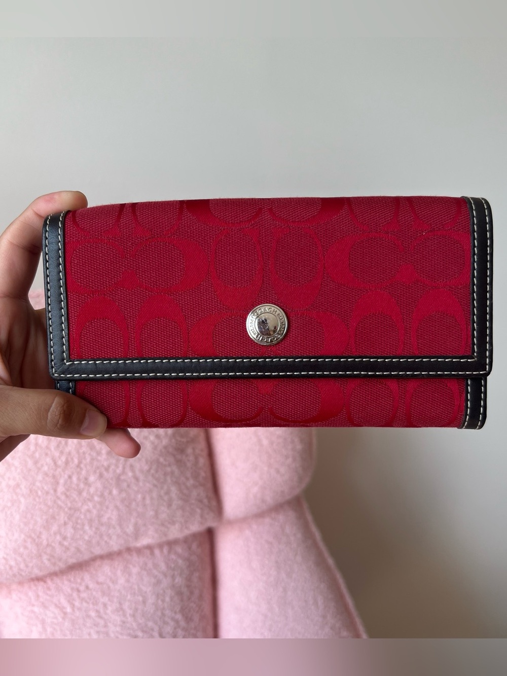 Vintage Coach Red Signature Tri Fold Wallet